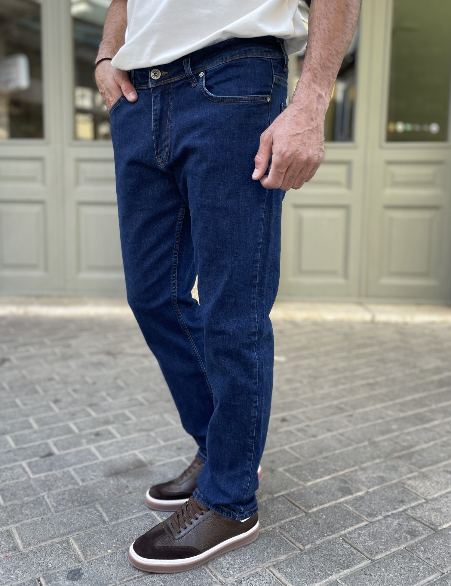 Ανδρικό μπλε σκούρο τζιν ελαστικό σε ίσια γραμμή LC17608 φωτογραφία